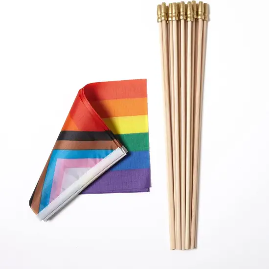 12 Pack Progress Pride Rainbow Flags Gay LGBT Small Mini Hand Held Stick Flag Festival Party Parades Decorations(5x8 Inch) {3}