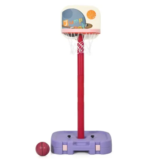 2 in 1 Kids Basketball Hoop Stand with Ring Toss and Storage Box Perfect for Indoor-Outdoor Play Purple {4}