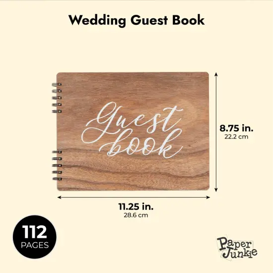 Rustic Style Wooden Guest Book - Wedding Reception, Bridal Shower, Baby Shower, Quinceanera Guest Book (112 pages, 11.25x8.75 In) Brown {3}