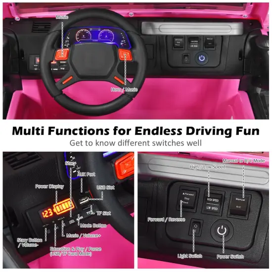 2-Seat Ride-On Car Truck with Remote Control, LED Lights, Music and Safety Features Pink {2}