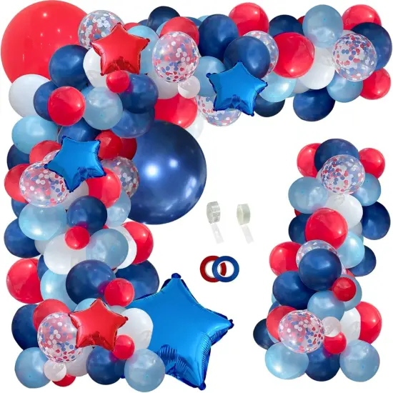 142pcs Red White and Blue Balloon Arch Garland Kit, Navy Blue for Blue 2024 Graduation Decorations July 4th Birthday Baseball Nautical Theme Party Flag Party Election Party {1}