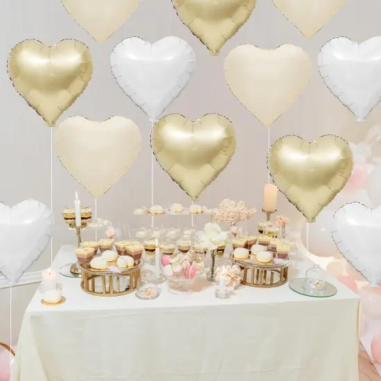 Cream White Heart Balloons,12Pcs Sand White Gold Heart Shaped Foil Balloons,18Inch Beige Helium Mylar Balloon for Boho Baby Shower Birthday Bridal Shower Wedding Party Decorations {4}
