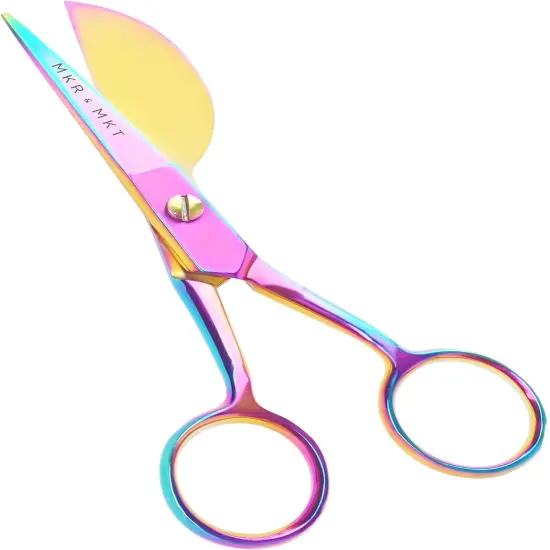 Small Embroidery 4.5 Inch Scissors Set of 2 Kit - Mini Double Bend Offset Duckbill and Double Bend Long Applique Needlepoint Blade with Pouch Sleeve (Rainbow) {5}
