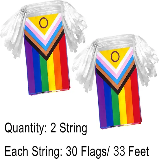 2 Packs Progress Rainbow Gay Pride Flag Banner String LGBTQ Inclusive Bunting Flags,66 Feet 60 Flags {3}