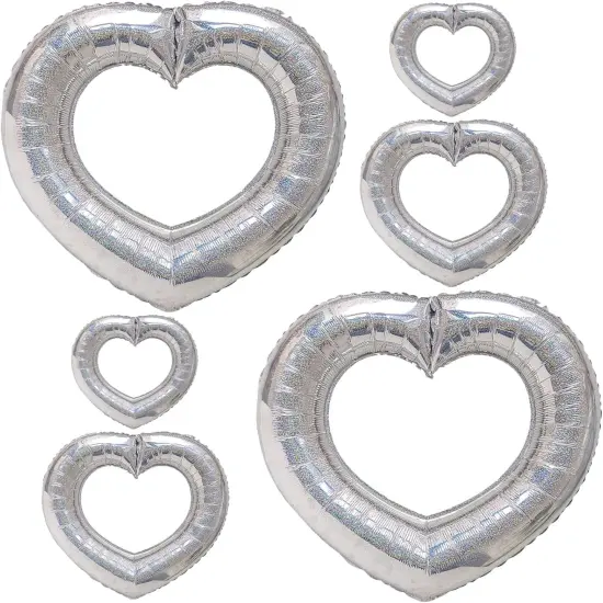 6 Pcs Silver Heart Shaped Balloons Foil Laser Hollow Balloon for Birthday Baby Shower Party Decoration Valentine's Day Mother's Day {1}
