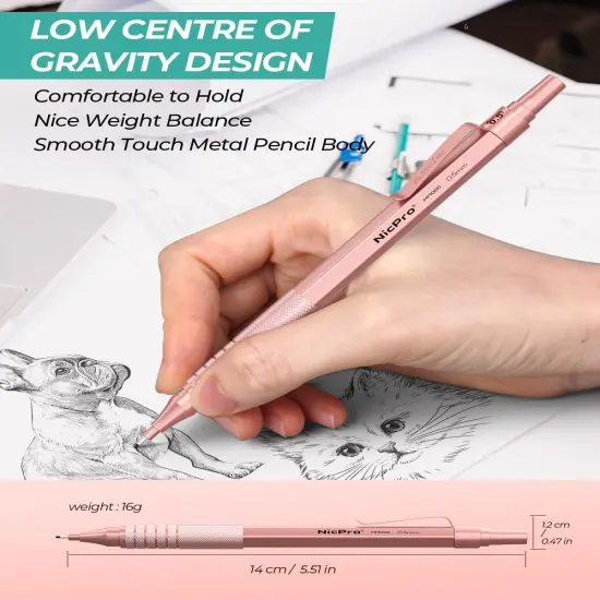 0.5 mm Metal Mechanical Pencil Set, 3PCS MP1000 Artist Lead Pencils With 480PCS HB 2B Lead Refills, Erasers, Pastel Aesthetic Mechanical Pencils for School Supplies Writing Drawing Sketching {5}