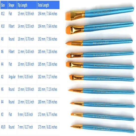 2 Sets of 10 Pieces Synthetic Hair Paint Brushes, Blue, for Acrylic, Oil and Watercolor Painting {5}