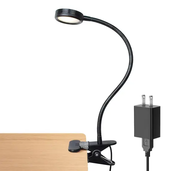 LEPOWER Clip on Light/Reading Lights/Book Lights/Desk Lamp Color Changeable/Night Light Clip on for Desk, Bed Headboard and Computers, Adapter Included (Black) {1}