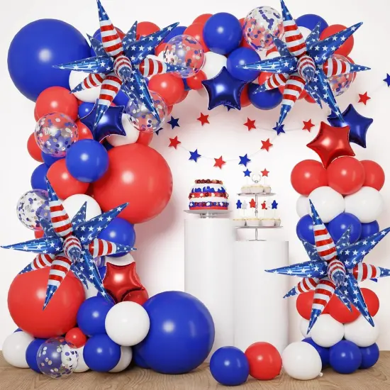 32inch Red White Blue Star Balloons 5 * 12 Pcs Foil Explosion Star Patriotic Balloons for Independence President MLK Day Patriotic Veterans Party Decoration {3}