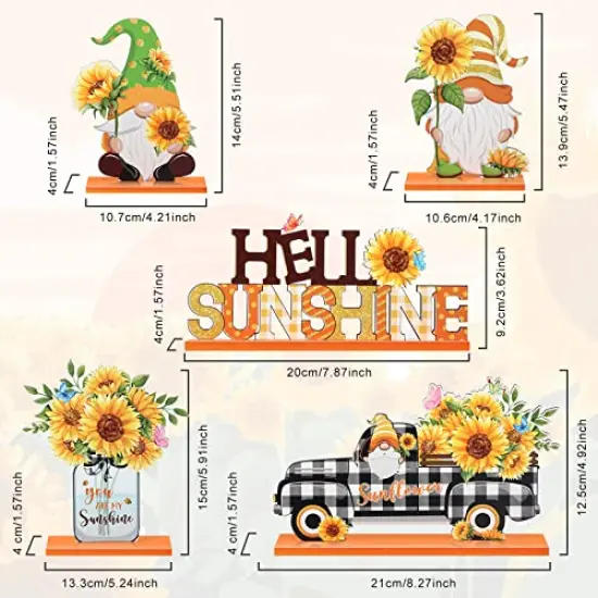 5 Pcs Sunflower Table Sign Sunflower Wooden Table Centerpieces Sign Summer Gnome Wooden Table Decor Sunshine Table Decoration Signs Gnome Wooden Centerpiece for Home Party(Colorful) {5}