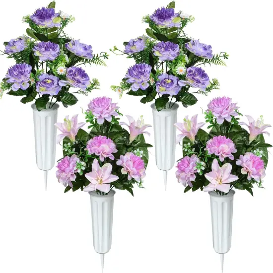 Artificial Grave Memorial Flowers with Vase for Cemetery Graveyard Decoration {1}