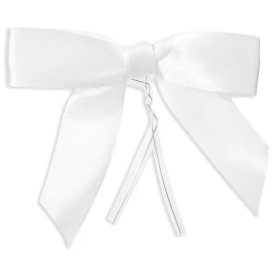 100-Pack Twist Tie Bows - White 3" Satin Ribbon Small Bows For Gift Wrapping Treats Party Favors Craft Decoration {1}