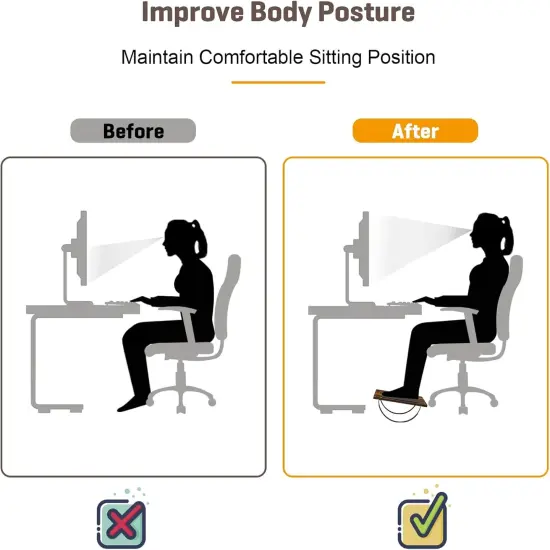 2-Pack Wooden Rocking Under Desk Foot Rest with Anti-Slip Surface &ndash; Ergonomic Adjustable Footrest for Office & Home, 4.7&rdquo; Height, Brown {3}