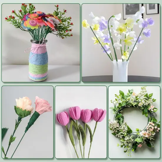 Floral Wire Stems, 60 Pack Flower Stems, 2 Gauge Green Floral Stem Wire for Paper Wrapped Wreath Making Supplies {2}