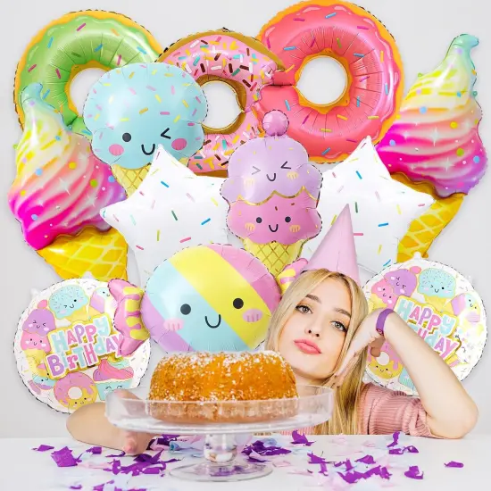 12 PCS Large Donut Candy Ice Cream Theme Balloons, Ice Cream Party Decorations, Foil Mylar Balloons for Summer, Hawaii, Birthday, Baby Shower Party Supplies {2}