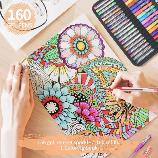 320 Pack Gel Pens for Adult Coloring Book, 160 Colors Artist Pens Include 156 Gel Pens, 4 Metallic Sparkle Pen with 160 Refills, Fine Tip Metallic Glitter Gel Pens for Drawing Doodling Art Supplies {4}