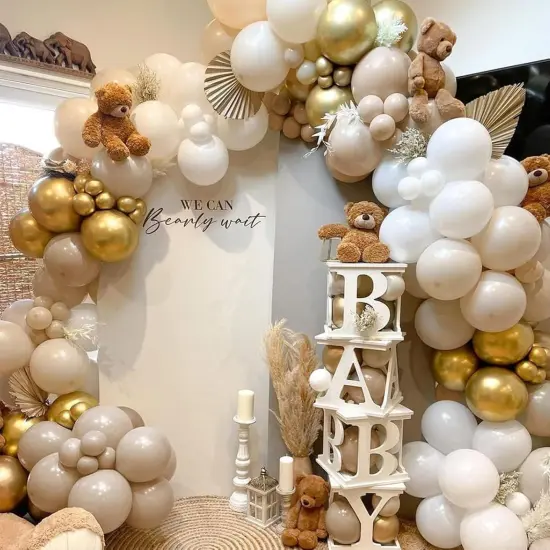 Sand White Gold Balloon Arch Kit, White Beige Chrome Gold Balloons Cream Balloons Metallic Gold Balloons {3}