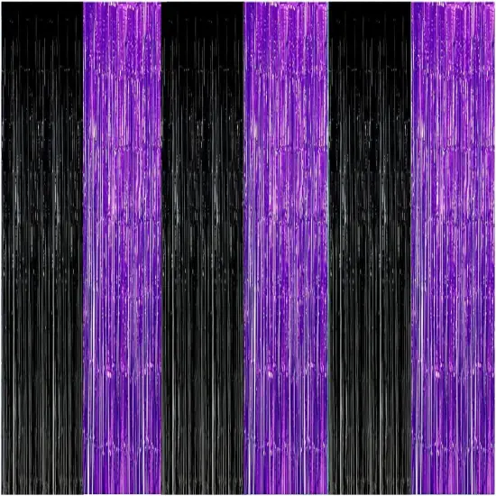Graduation Decorations 2025 Purple Black Foil Fringe Backdrops, Black Purple Party Decorations Streamer Tinsel Curtains for Graduation Birthday Halloween Party(3 Pack) {1}