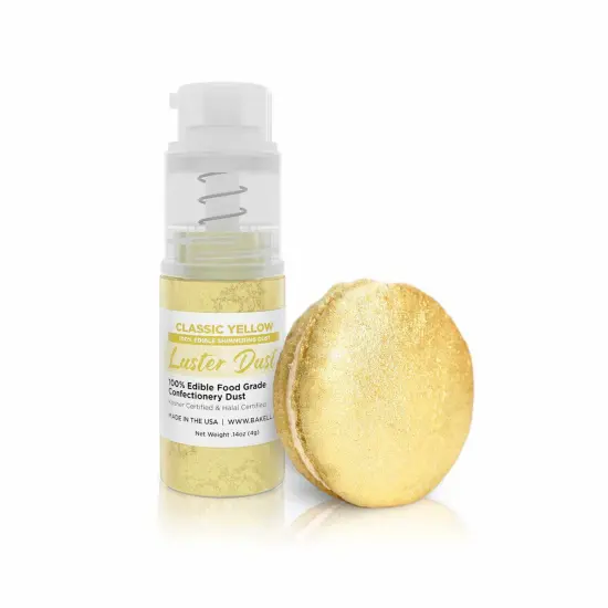 Bakell - Classic Yellow Luster Dust (4g, 1x Pump) Edible Vegan Dust & Paint for Baking, Desserts and Beverages {1}