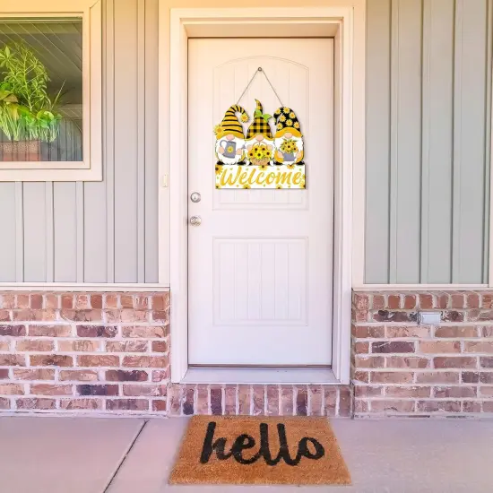 Sunflower Gnomes Welcome Sign Summer Welcome Hanging Decorations Wreath Wooden Hanging Door Sign with Ropes for Porch Front Door Decor Wedding Dinner Home Garden Kitchen Decor {2}