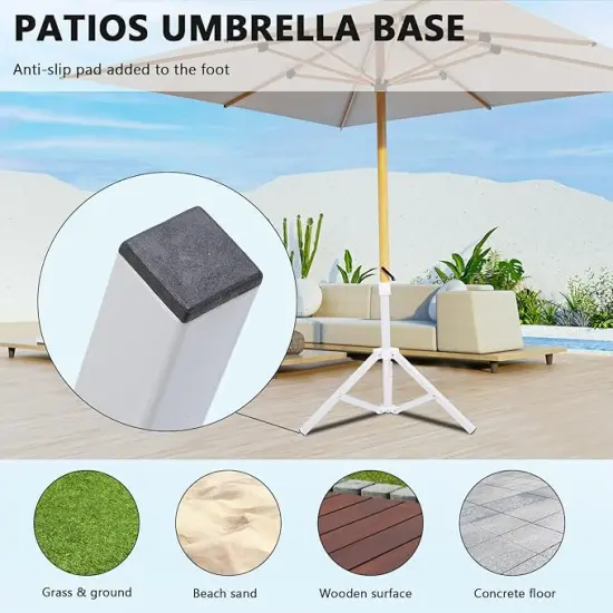 Summer Beach Umbrella Stand Base,Portable Foldable Sun Umbrella Stand White Triangular Iron Support Base for Patio Beach Garden Camping Fishing Outdoor Sunshade Stand {5}