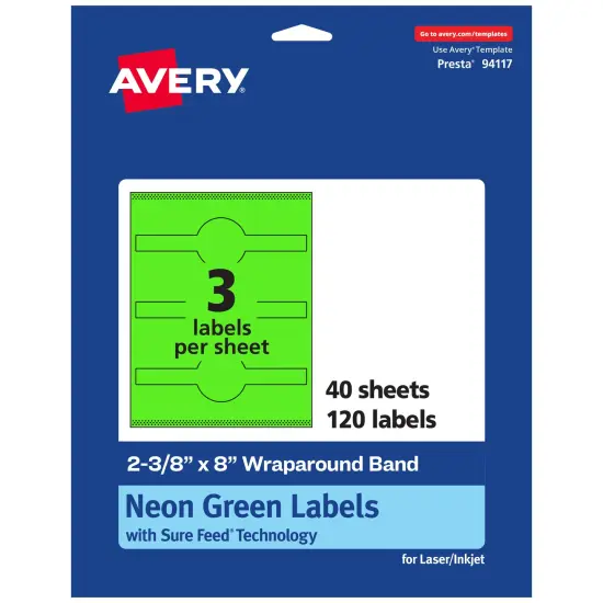 Avery Neon Green Paper Labels, 2-3/8" x 8" Wraparound {7}