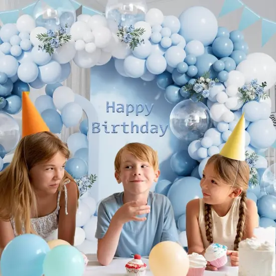 156pcs Dusty Blue Balloon Arch Kit Different Sizes Light blue Baby Blue and White and Clear Latex Balloons Garland Arch Kit for Baby Shower Gender Reveal Wedding Birthday Decorations for Boy Men {3}