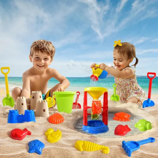Summer Beach Toys, 19 Piece Sand Toys Set Kids Sandbox Toys Includes Water Wheel Beach Tool Kit {2}