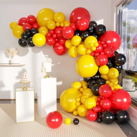 Red Yellow Black Balloons Arch Kit, 156Pcs Matte Latex Balloon Different Sizes 18 12 10 5 Inch for Birthday Baby Bridal Shower Wedding Party Backdrop Decorations {1}