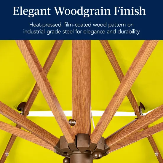 Best Choice Products Woodgrain Pattern 10ft 3-Tier Solar Patio Umbrella w/ 24 LED Lights, Tilt Yellow {3}