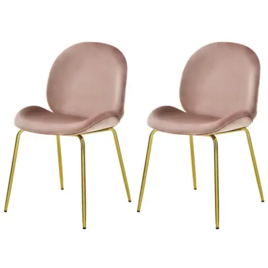 Set of 2 Velvet Accent Chairs with Gold Metal Legs and Ergonomic U Shaped Seat Green {9}