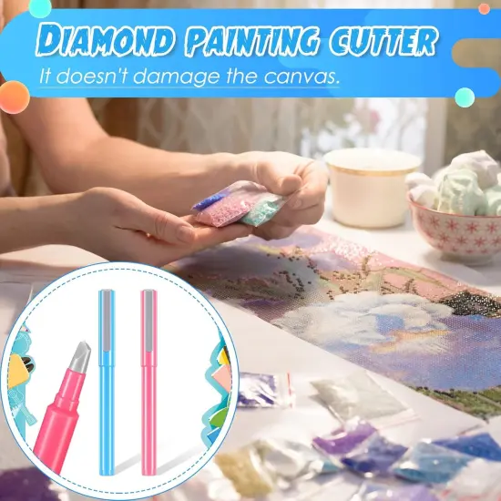 2 Pcs DIY Diamond Painting Tools Parchment Paper Cutter Precision Craft Ceramic Blade Knife Pen for Cutting Paper Art with Replaceable Blade, Pink, Blue {2}