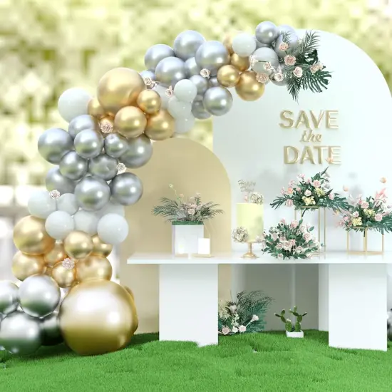 White and Gold Silver Balloon Garland Arch Kit 5 10 12 18 Inches Metallic Gold Silver White Balloons for Birthday Wedding Bridal Baby Shower Graduation Party Decorations {2}