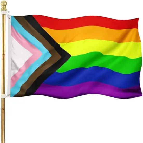 Progress Pride Rainbow Flag - 3x5 Outdoor All Inclusive Pride 100D Bisexual Vivid Color LGBTQ Community Non Binary Gay Lesbian Flag {1}