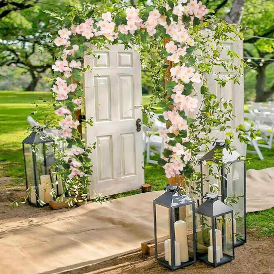 Artificial Cherry Blossom Flower Vine Hanging Champagne Cherry Blossom Flower Silk Garland Hanging Vines Faux Flowers for Outdoors Spring Wedding Party Home Table Centerpiece Arrangement Decor {2}