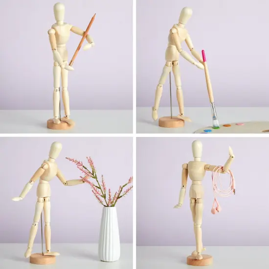 3 Pack Posable Art Figure Model, Flexible Wooden Drawing Mannequin for Artists, Sketching (13 in) Brown {4}