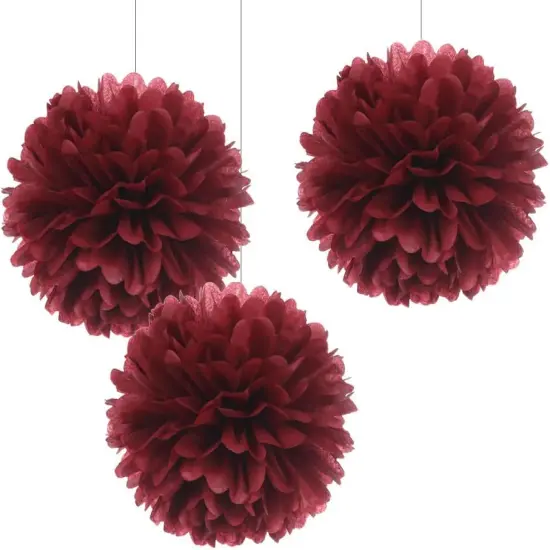 12" Burgundy Tissue Pom Poms DIY Hanging Decors Paper Flower Balls for Bridal Shower Birthday Party Wedding Backdrop Dessert Table Decoration Supplies, Pack of 12 {1}