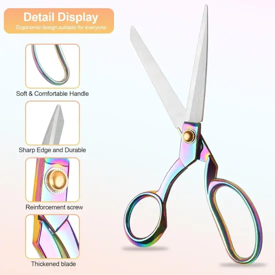 Sewing Scissors, Rkqoa Gold Dressmaker's Fabric Scissors, 8" Stainless Steel Shears, Sharp Knife Edge Fabric Heavy Duty Tailor Scissors for Cutting Leather Cloth, Right/Left Handed {2}