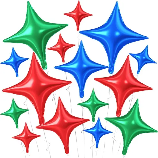 Red Green Blue Star Balloons,15Pcs Red Blue Green Star Foil Balloons {1}