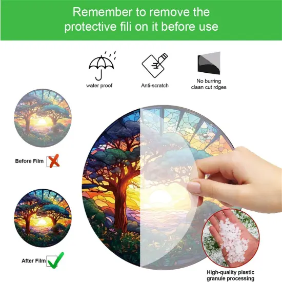 Summer Forest Trees Sunset Stained Acrylic Window Hanging Panels Indoor Outdoor Round Windows Hanger Kitchen Bedroom Garden Wall Art Decor Gifts {4}