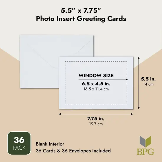 36 Pack Photo Frame Cards 5x7 inch - Photo Insert Cards with Envelopes for Wedding, Thank You, Anniversary, Birthday Pictures White {2}