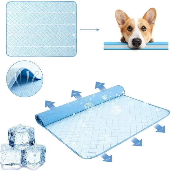 Pet Cooling Bed Mat for Dogs & Cats - 24x36 Inch Machine Washable Cooling Blanket, Portable Summer Heat Relief for Medium/Small Pets (Blue) {5}