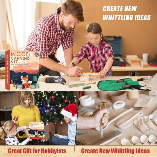 Wood Carving Kit, Whittling Kit for Beginners 17PCS Wood Carving Tools with 3PCS Whittling Knife 9PCS Basswood Blocks & Gloves & Strop Block & Polishing Compound Wood Carving Set Hobbies for Adults {5}