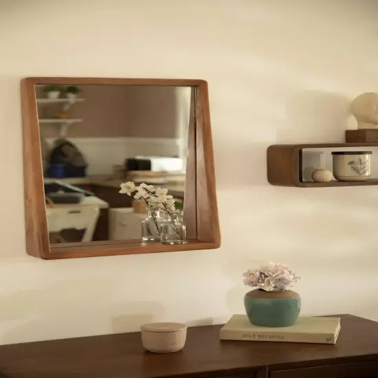 Wooden Wall Mirror with Shelf {1}