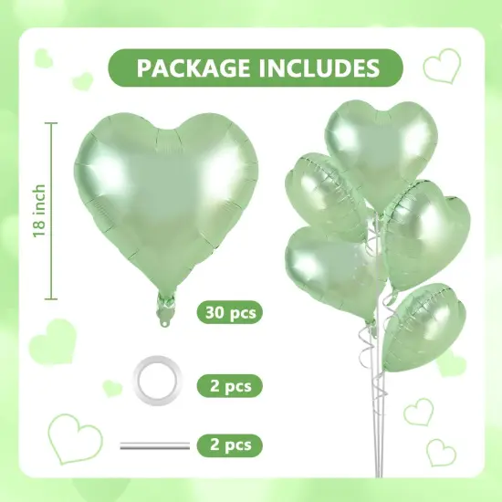 30Pcs 18 Inch Olive Green Heart Balloons Sage Green Heart Shape Foil Mylar Balloons Decoration for Birthday Valentine's Day Wedding Bridal Shower Anniversary Engagement Party Supplies {2}