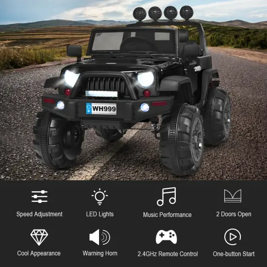 Iron Ride-On Car with Music, LED and Safety Features for Kids Black {5}
