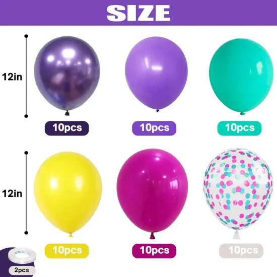 Pink Blue Purple Balloon, 60 Pcs 12 Inches Hot Pink Metallic Purple Teal Yellow Balloons Confetti Balloons for Kids Magic Theme Birthday Decoration Baby Shower Engagement Party Supplies {2}