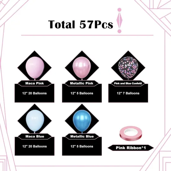 Pink and Blue Balloons,12 Inch Metallic Blue and Pink Balloons,57Pcs Gender Reveal Balloon for Baby Shower,Birthday,Weddind,Princess Theme Party Decorations {2}