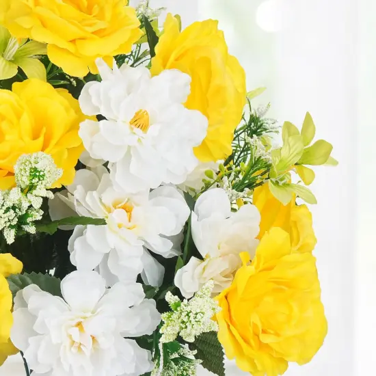 Summer Bouquet Flowers for Grave 2 Bundles Yellow White Rose Lily Bouquets {5}