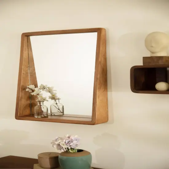 Wooden Wall Mirror with Shelf {2}
